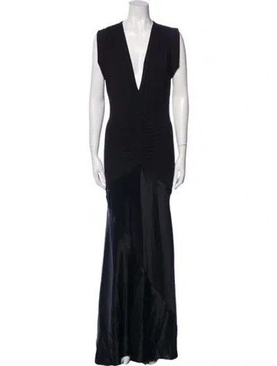 Pre-owned Reiss Plunge Neckline Long Dress In Black