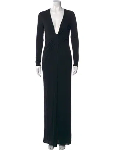 Pre-owned Reiss Plunge Neckline Long Dress In Black