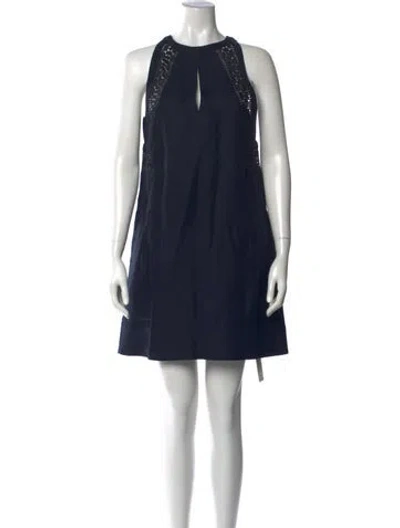 Pre-owned Reiss Plunge Neckline Mini Dress In Blue