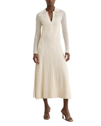 Reiss Pointelle Knit Panelled Midi Dress In Neutral