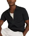 Reiss Tay Pointelle Knit Short Sleeve Zip-up Shirt In Navy