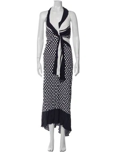 Pre-owned Reiss Polka Dot Print Long Dress In Blue