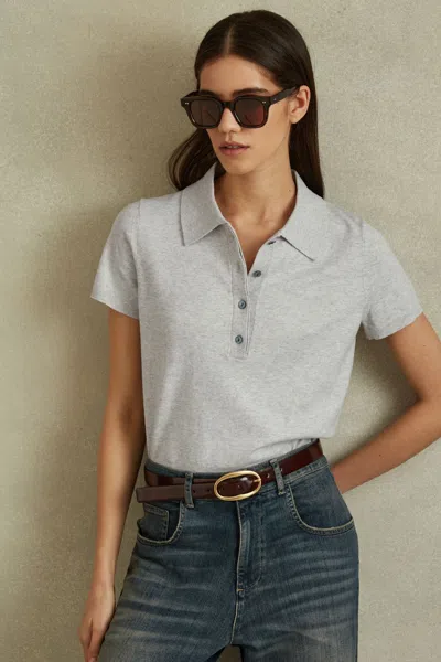 Reiss Polly - Grey Cotton Blend Polo Shirt, L