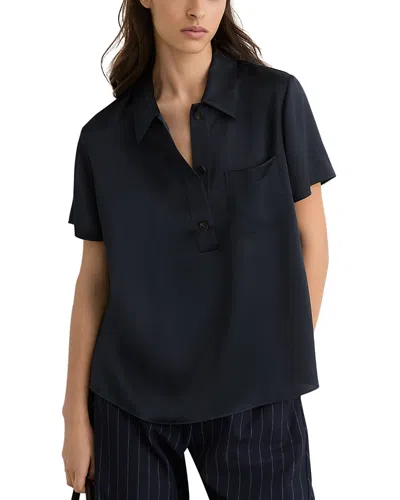 Reiss Womens Navy Polly Patch-pocket Stretch-woven Shirt In Blue