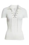 Reiss Poppy Ribbed Lace-up Polo In Ivory
