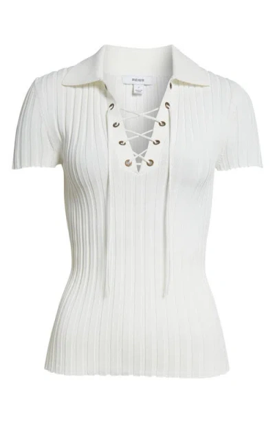 Reiss Poppy Ribbed Lace-up Polo In Ivory