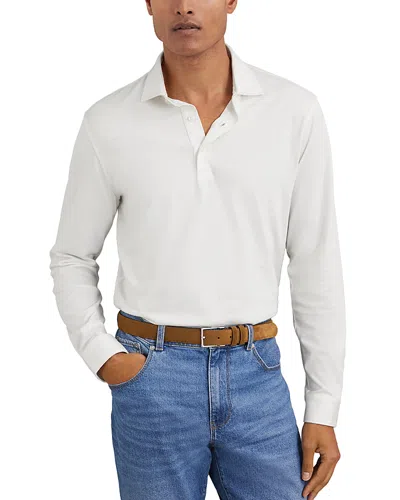 Reiss Porofino Long Sleeved Jersey Half Button Polo Shirt In White