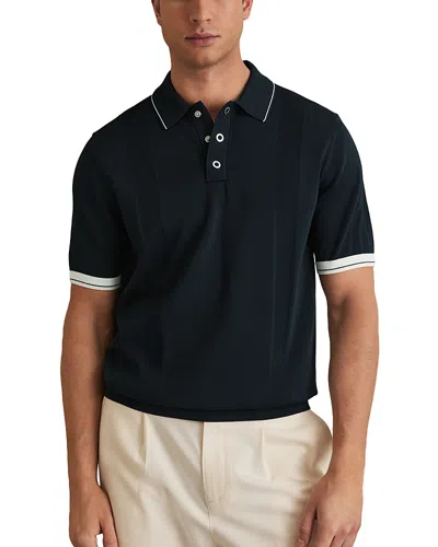 Reiss Portman Half Zip Textured Color Block Polo Shirt In White/navy