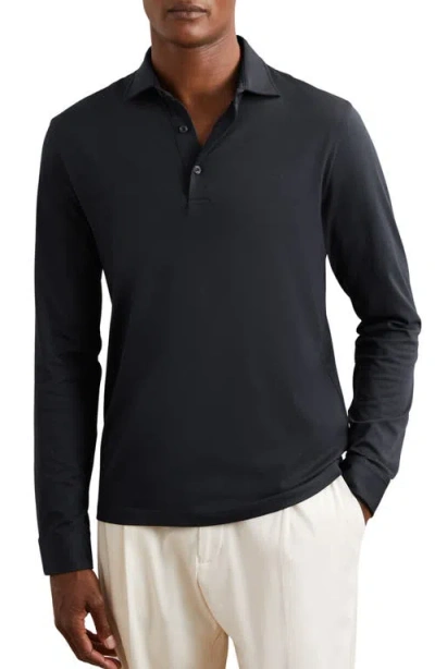 REISS REISS PORTOFINO LONG SLEEVE SUPIMA® COTTON POLO