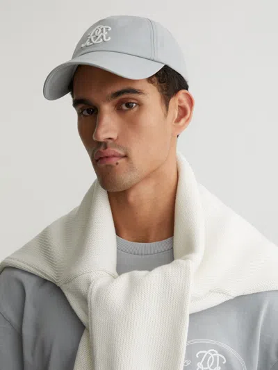 Reiss Powder Blue Luzon Monogram-embroidered Baseball Cap In White