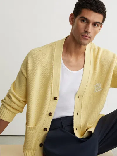 Reiss Powder Yellow Coates Monogram-embroidered Relaxed Cardigan