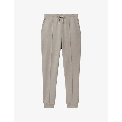 REISS MENS TAUPE PREMIER PINCHED-SEAM STRETCH-WOVEN JOGGING BOTTOMS