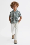 Reiss Prentice - Hunting Green Junior Printed Cuban Collar Shirt, Age 4-5 Years