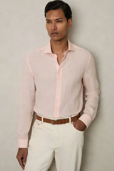 REISS PREP PINK LINEN STRIPED CUTAWAY-COLLAR SHIRT