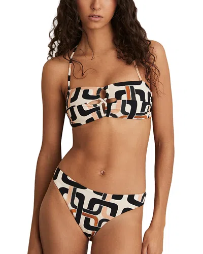 Reiss Printed Bandeau Bikini Top In Brown/cream