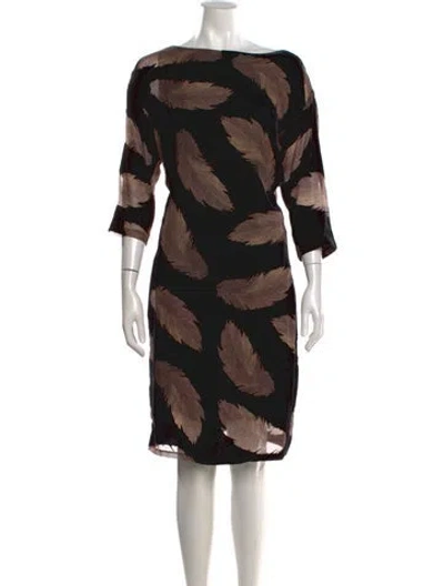 Pre-owned Reiss Printed Knee-length Dress In Brown