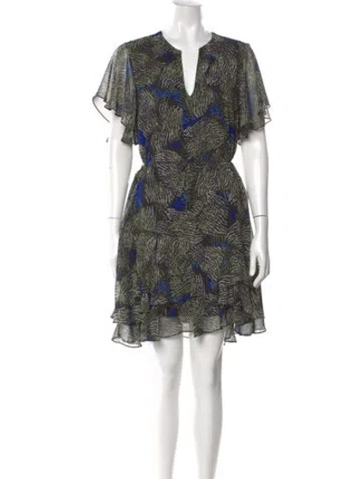 Pre-owned Reiss Printed Knee-length Dress In Green