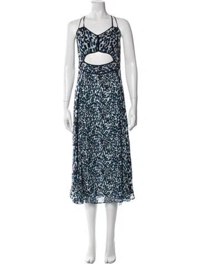 Pre-owned Reiss Printed Long Dress In Blue