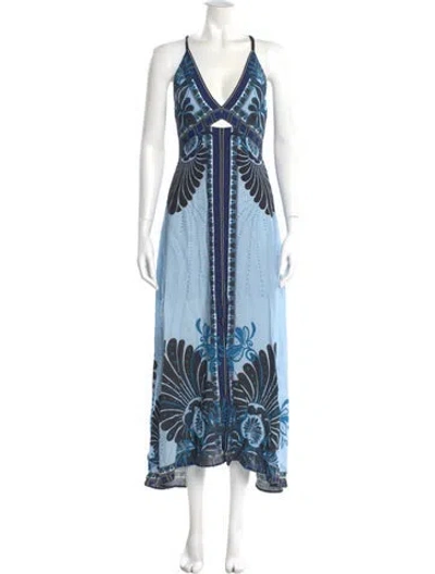 Pre-owned Reiss Printed Long Dress In Blue