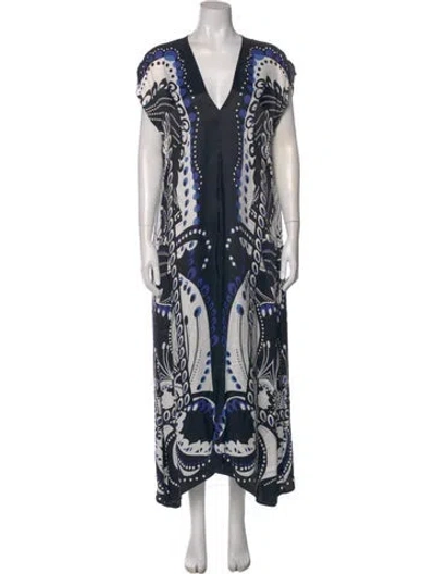 Pre-owned Reiss Printed Long Dress In Blue