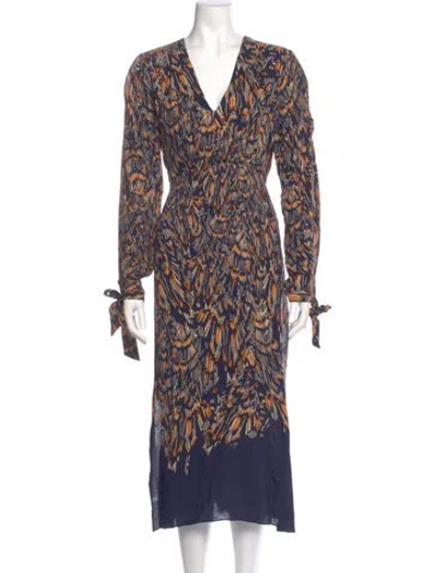 Pre-owned Reiss Printed Long Dress In Blue