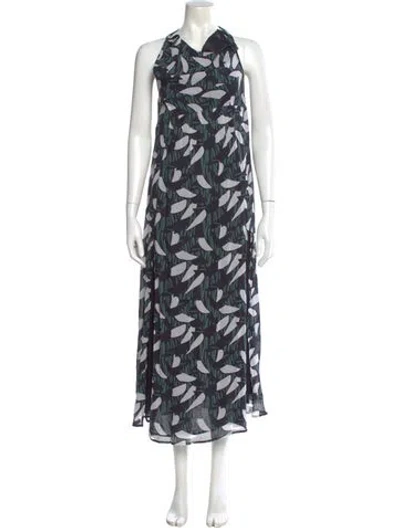 Pre-owned Reiss Printed Long Dress In Blue