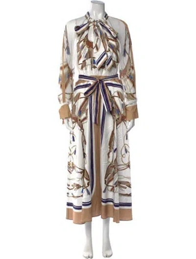 Pre-owned Reiss Printed Long Dress In Brown