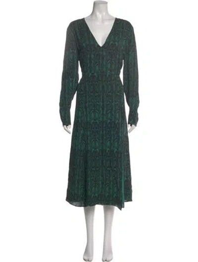 Pre-owned Reiss Printed Long Dress In Green