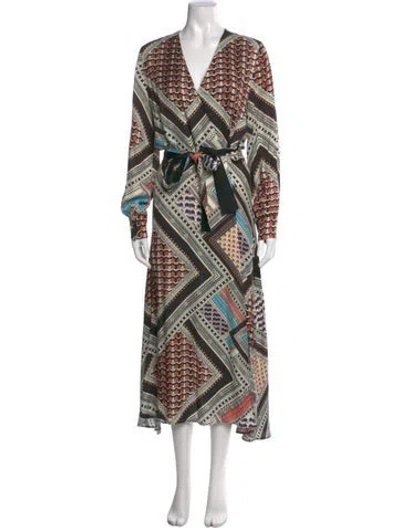 Pre-owned Reiss Printed Long Dress In Green