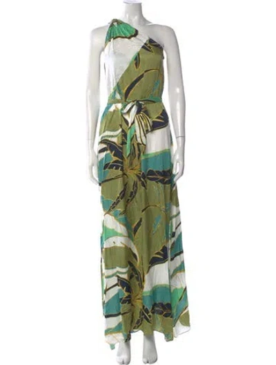 Pre-owned Reiss Printed Long Dress In Green