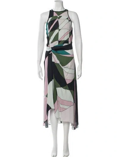 Pre-owned Reiss Printed Long Dress In Green