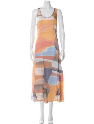 Pre-owned Reiss Printed Long Dress In Orange
