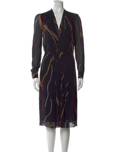Pre-owned Reiss Printed Midi Length Dress In Black