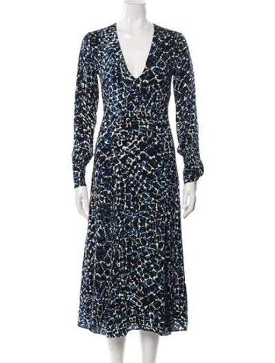 Pre-owned Reiss Printed Midi Length Dress In Black