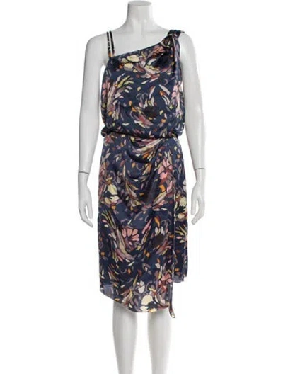 Pre-owned Reiss Printed Midi Length Dress In Blue