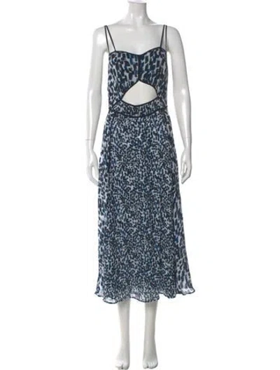 Pre-owned Reiss Printed Midi Length Dress In Blue