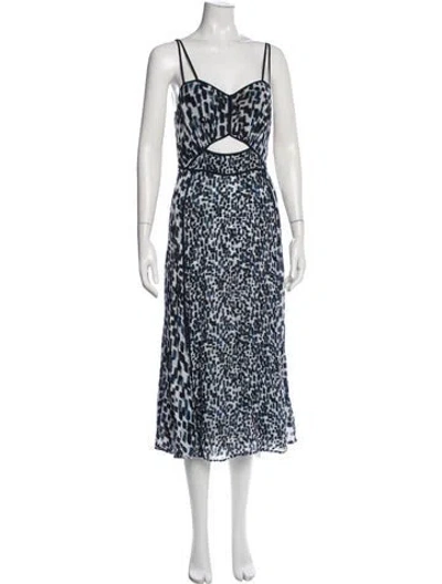 Pre-owned Reiss Printed Midi Length Dress In Blue