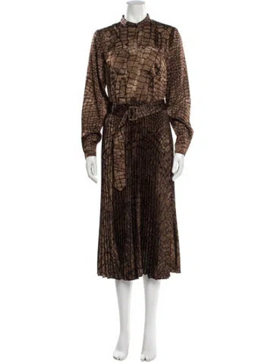 Pre-owned Reiss Printed Midi Length Dress In Brown