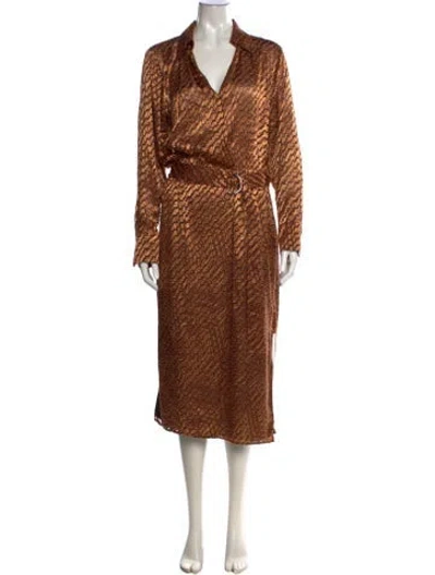 Pre-owned Reiss Printed Midi Length Dress In Brown