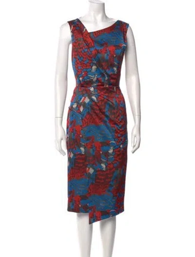 Pre-owned Reiss Printed Midi Length Dress In Red