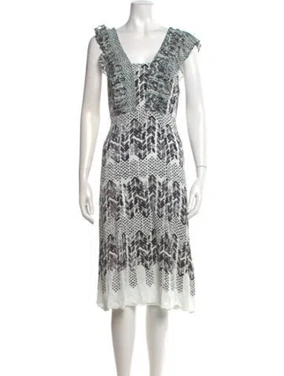 Pre-owned Reiss Printed Midi Length Dress In White