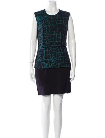 Pre-owned Reiss Printed Mini Dress In Blue