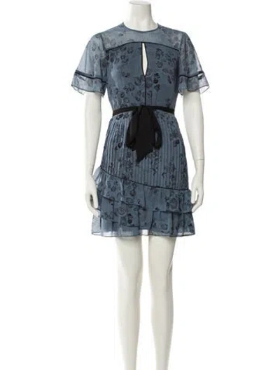 Pre-owned Reiss Printed Mini Dress In Blue