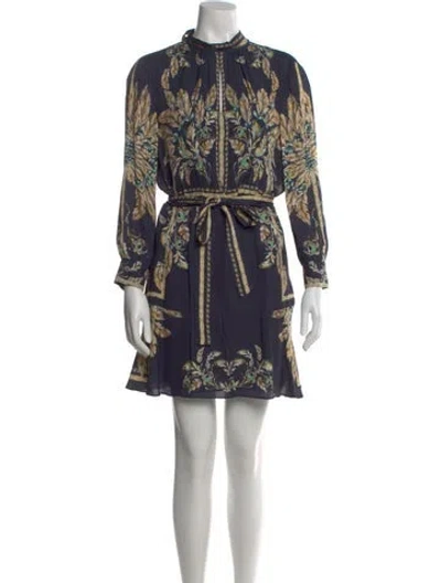 Pre-owned Reiss Printed Mini Dress In Blue