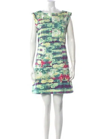 Pre-owned Reiss Printed Mini Dress In Green