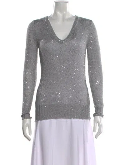 Pre-owned Reiss Printed V-neck Sweater In Gray