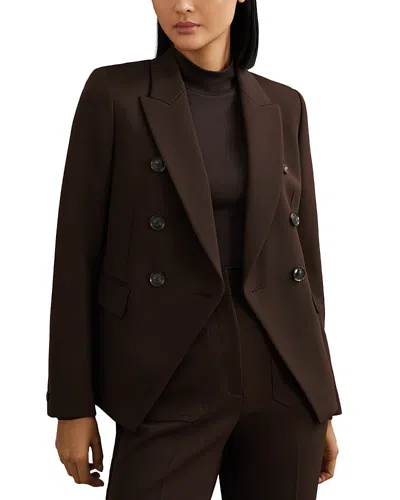 Reiss Priya Double Breasted Blazer In Brown