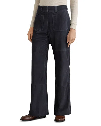 Reiss Priya High Rise Suede Pants In Blue