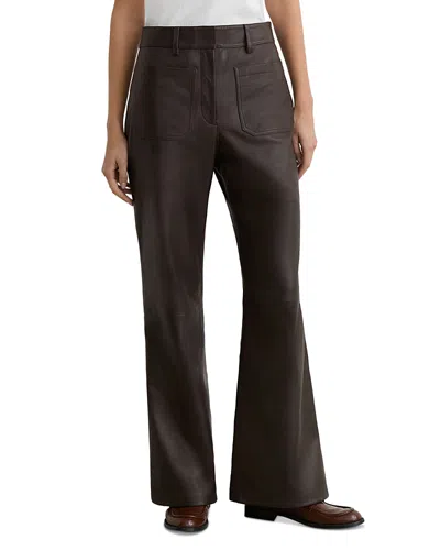 Reiss Priya Leather Flared Trousers In Brown