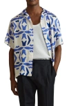 Reiss Purkiss Geo Print Camp Shirt In White/bright Blue